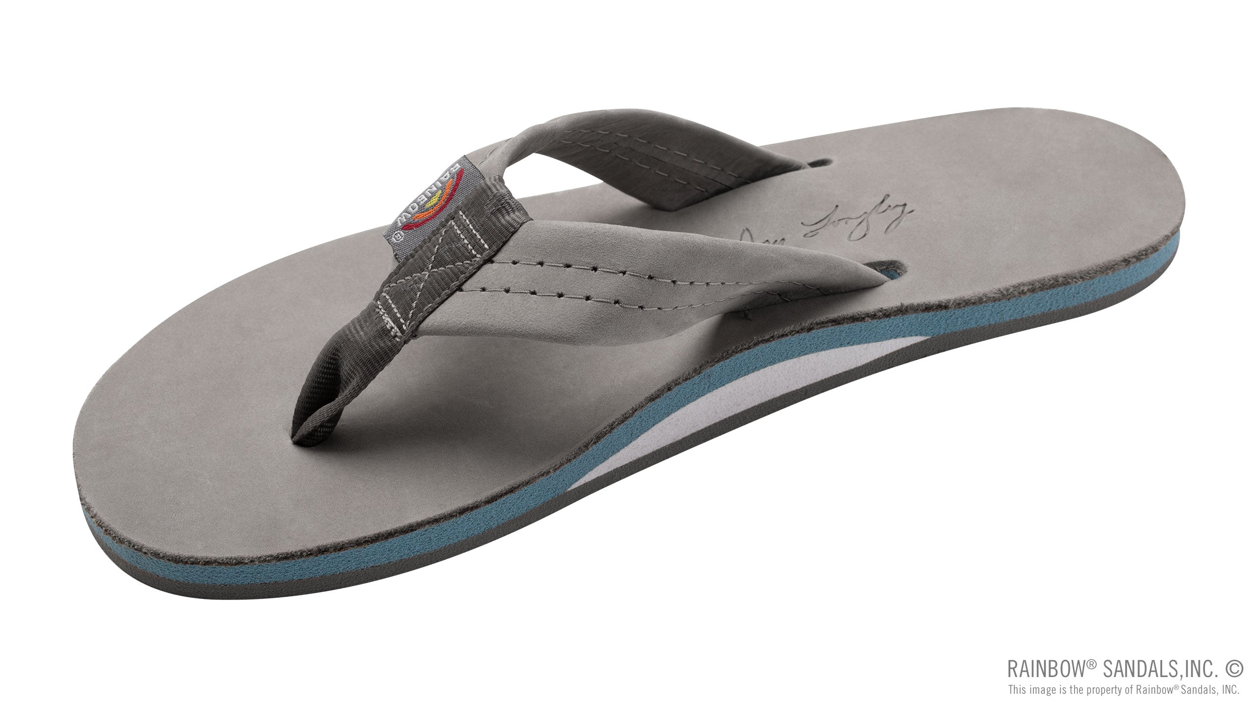 Signature Series -  Women's Single Layer Premier Grey Leather Lt. Blue Midsole 1" Wide Strap