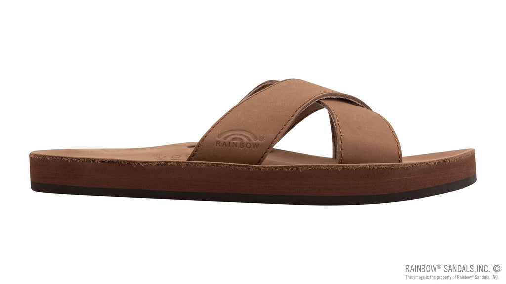 Premier Leather Top Sole Single Layer Arch Cross Strap Flat Stitch Slide