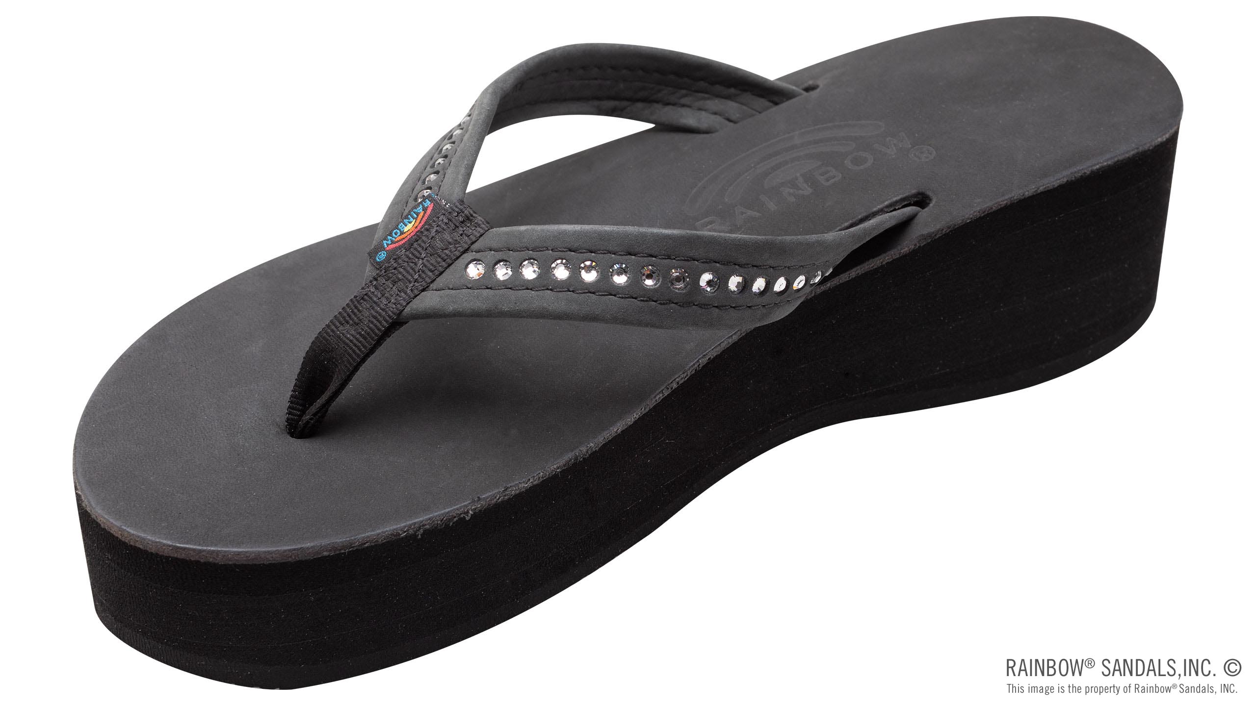 Six Layer Leather Wedge - 3/4" Strap with Crystals