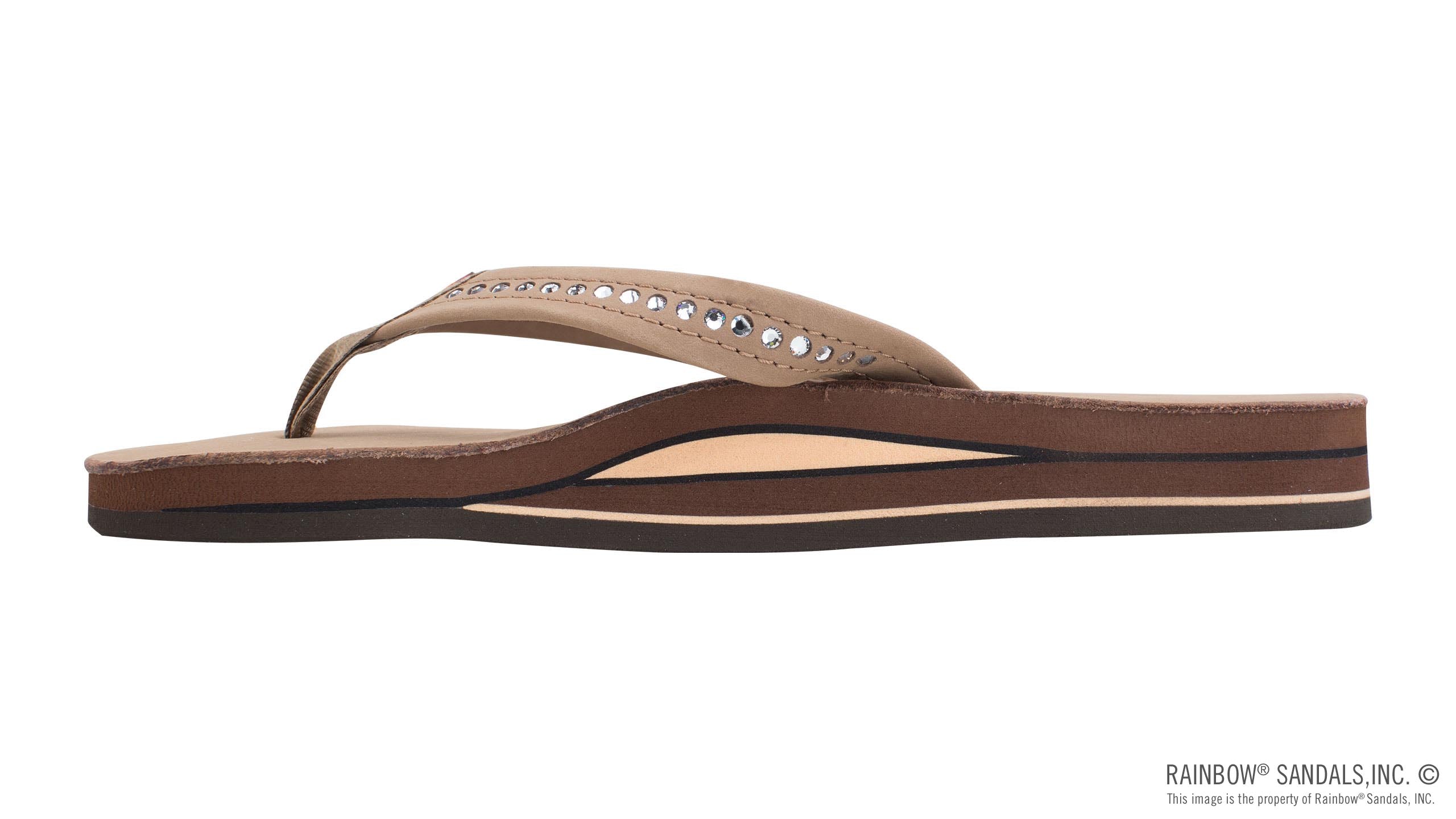 Crystal Collection - Double Layer Arch Support Leather 3/4" Medium Strap w/ Crystals