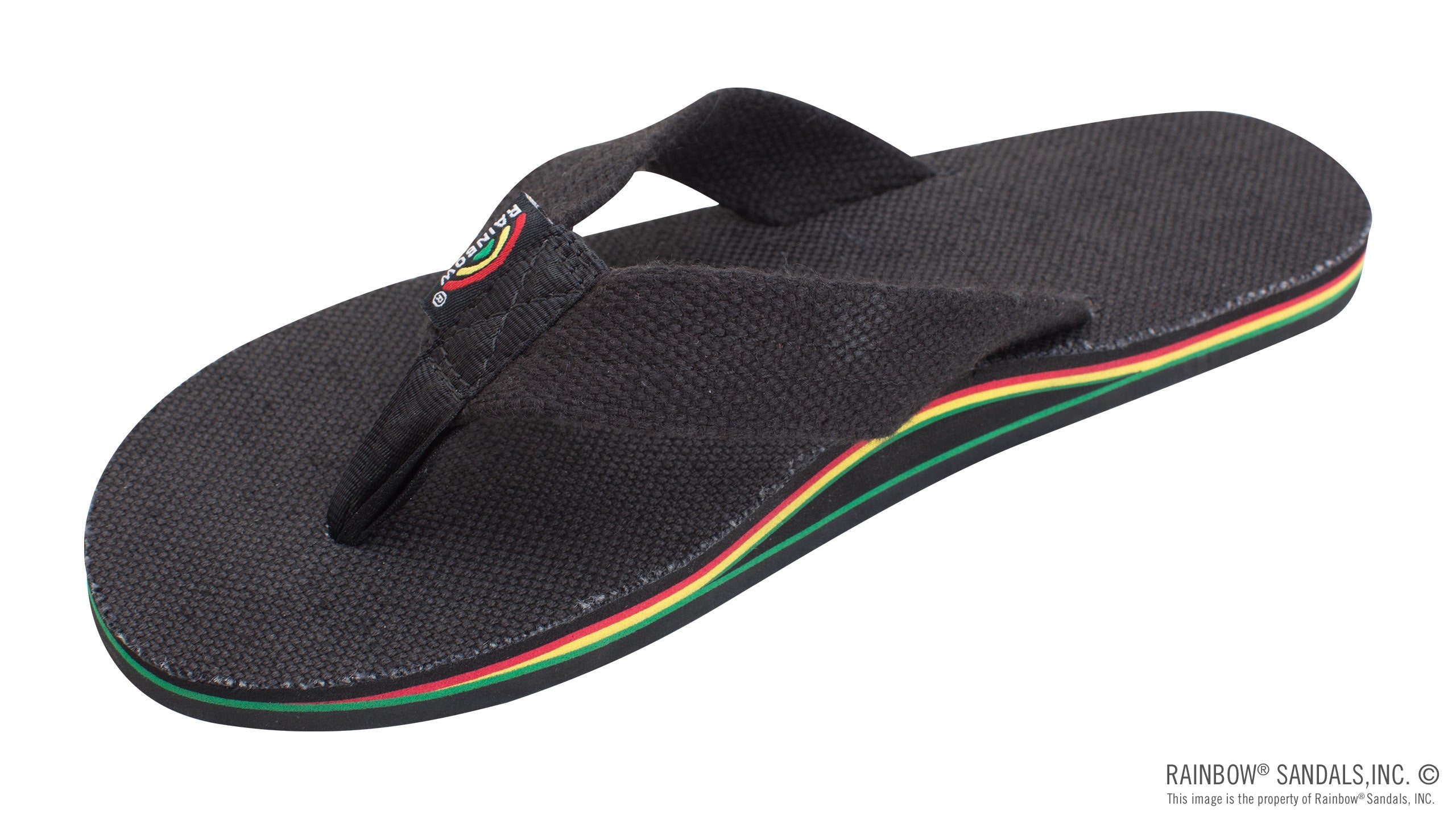 The Rastafarian - Single Layer Black Hemp with Rasta Mid Sole and 1" Strap