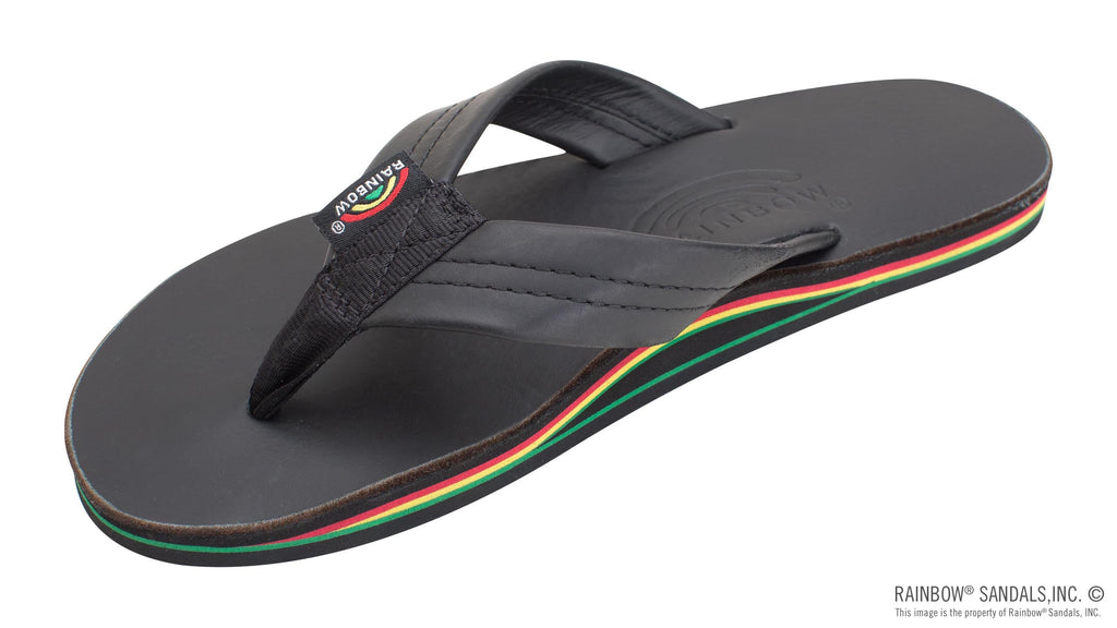 The Rastafarian - Single Layer Classic Black Leather with Rasta Mid Sole and 1" Strap