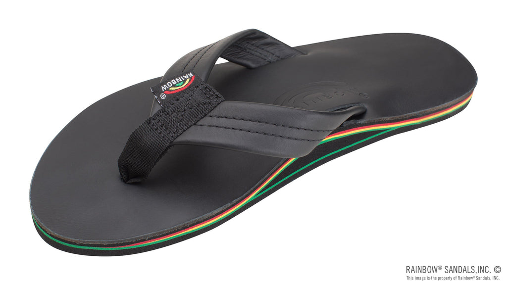 The Rastafarian - Single Layer Classic Black Leather with Rasta Mid Sole